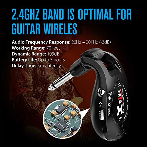 Xvive U2 Guitar Wireless System Wireless Transmitter and Receiver 2.4GHz 4 Channels for Guitar