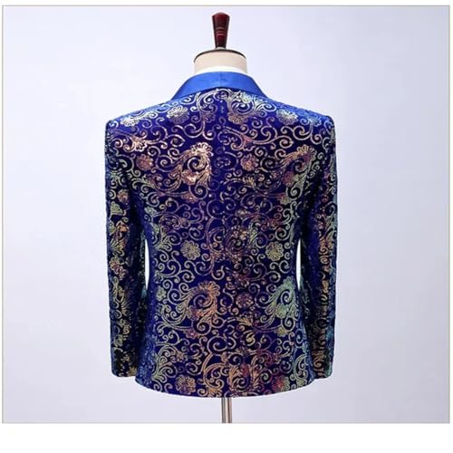 Men Sequins Patchwork Performance Blazer Host Stage Dress Jacket with Bow Collar4