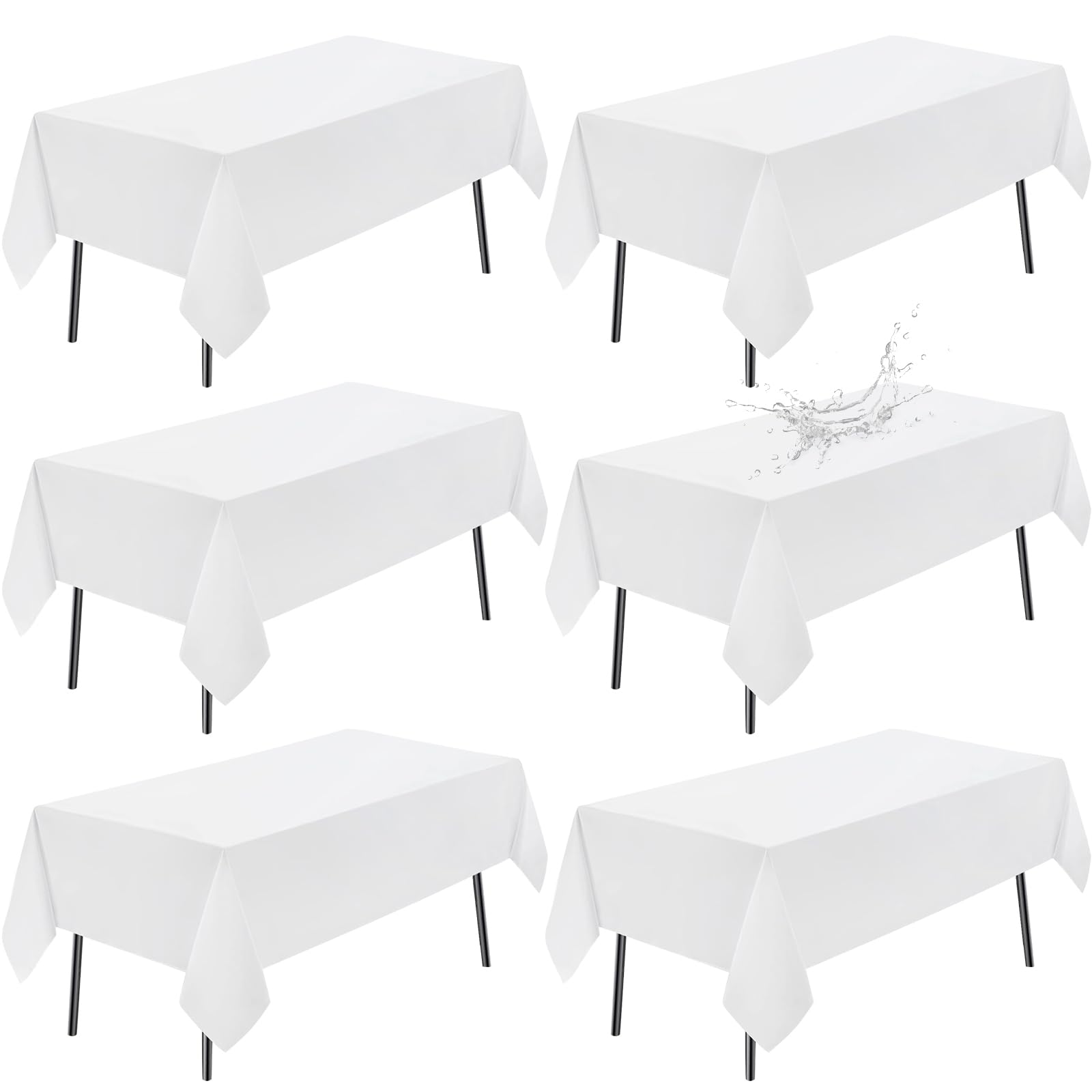Fixwal White Table Cloth Rectangle, 60x84 Inch for 4 Feet Table, 6 Pack Wrinkle Resistant and Washable Polyester Table Cloths, Waterproof Table Covers for Rectangle Tables