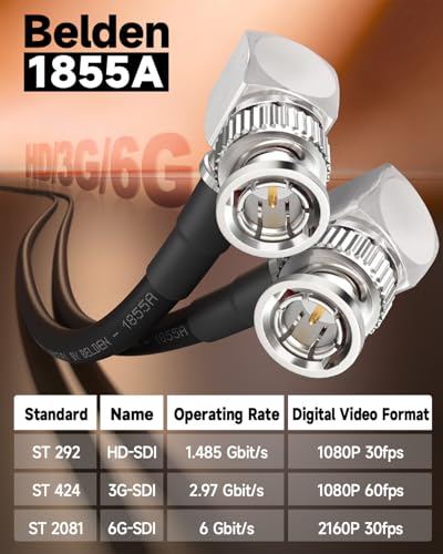 Image of Superbat 3G 6G SDI Cable 10ft Right Angle 75 ohm BNC to BNC Male Cable Belden 1855A Support 3G-SDI /6G-SDI /4K /8K Video for Monitor SDI Video Camera Converter etc.