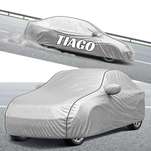 Image of Kayme Compatible with Silver Tiago Car Cover Waterproof Car Body Cover for All Weather Proof & Full Bottom Elastic, Triple Stitching with 100% Nail Proof Cover