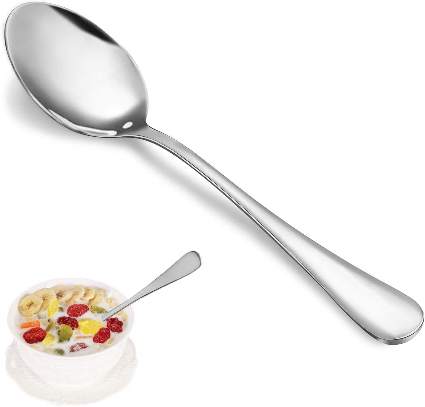 AEX Premium-Löffel, Edelstahl-Löffel, runde Kanten, hochglanzpoliert, spülmaschinenfest, 20,5 cm, Silberfarben, 6 Stück
