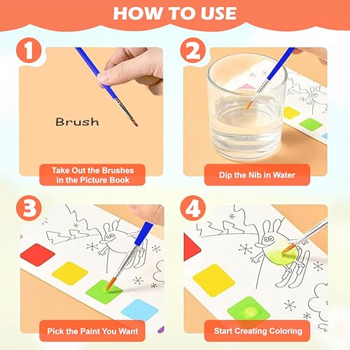 Image of GLUN Watercolour Painting Notepad Pack of 5 for Kids, 12 Different Pages, Water Painting Notepad with Water Colour Patches & Painting Brush, 5 Different Theme Painting Note Pad