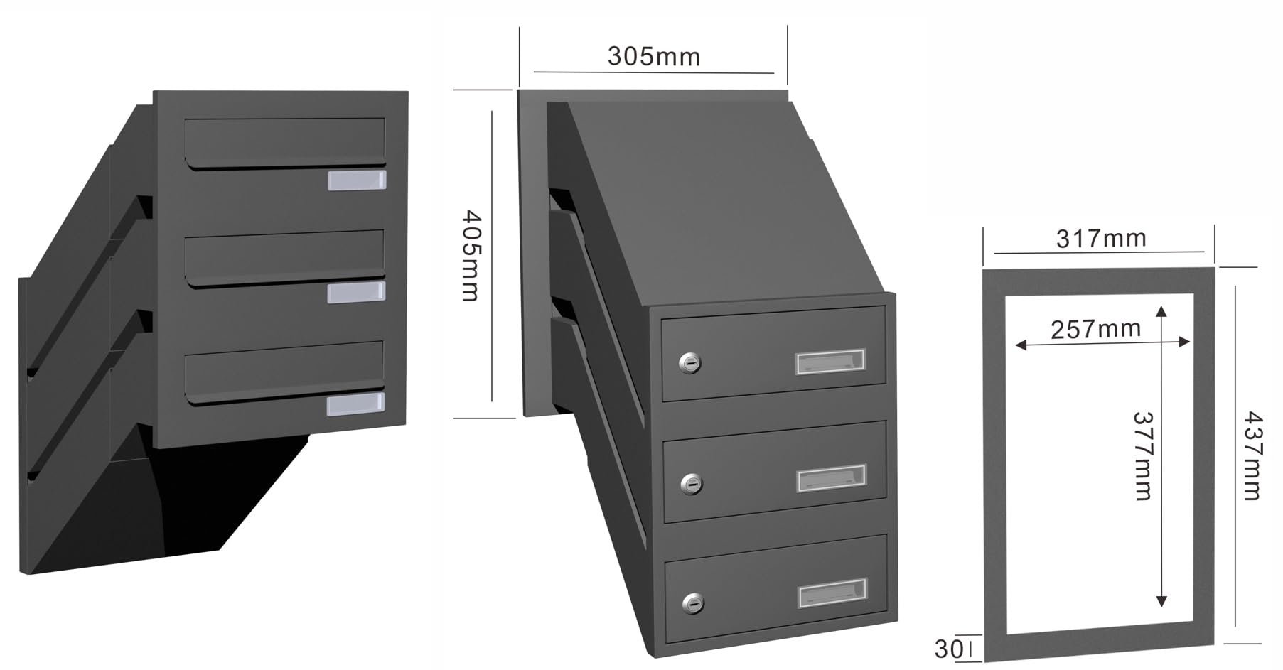 ALSTEN TECH Lot De 3 Boîtes Aux Lettres à Triple Paroi, Pour Maison D