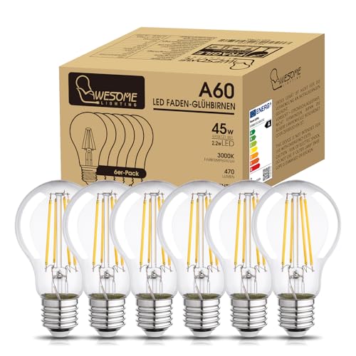 Ampoule LED E27 classe A ultra efficace filament retro Edison blanc chaud 3000K lot de 6