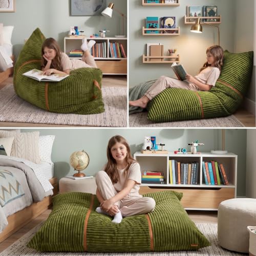 Image of Big Joe Turnabout 3-in-1 Convertible Kids Bean Bag Chair, Moss Green