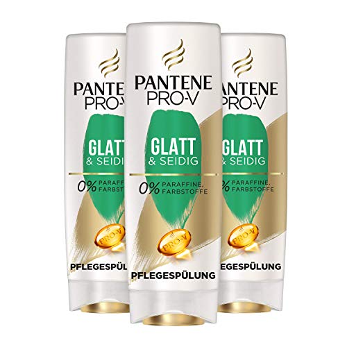 Pantene Pro-V Glatt & Seidig Pflegespülung Für Widerspenstiges Haar, 3er Pack (3 x 200 ml), Conditioner, Haarpflege Glanz, Anti-Frizz Conditioner, Beauty