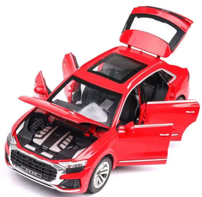 Exclusive 1:24 Alloy Metal Pull Back Die-cast Mini Red Color Audi CZ09 Car Scale Model with Sound and Light Toy Suitable for Playing Kids and Childrens