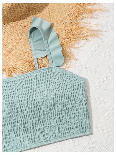 OYOANGLE Girl's Bikini Set Ruffle Strap Shirred Wireless Mid Rise 2 Piece Bathing Suit3