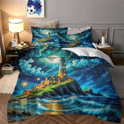 Housse de couette phare 220x240 cm avec 2 taies d'oreiller lit King microfibre