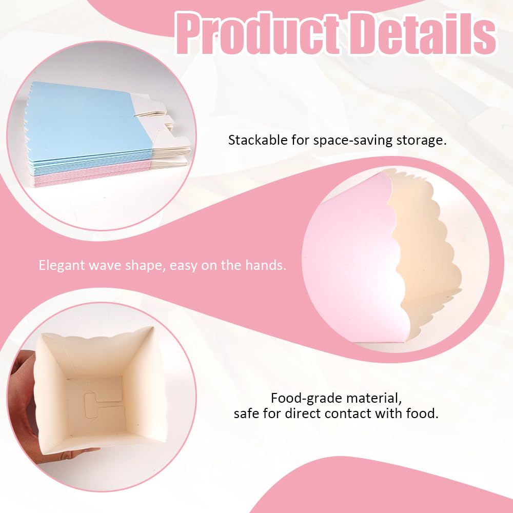 48 Piezas Cajas Palomitas de Cartón Reforzado Resistentes 5.5 x 7.5 x 11cm Bolsas de Palomitas de Maíz Apertura Ondulada para Cine en Casa, Cumpleaños, Baby Shower y Fiestas Temáticas (Azul, Rosa)