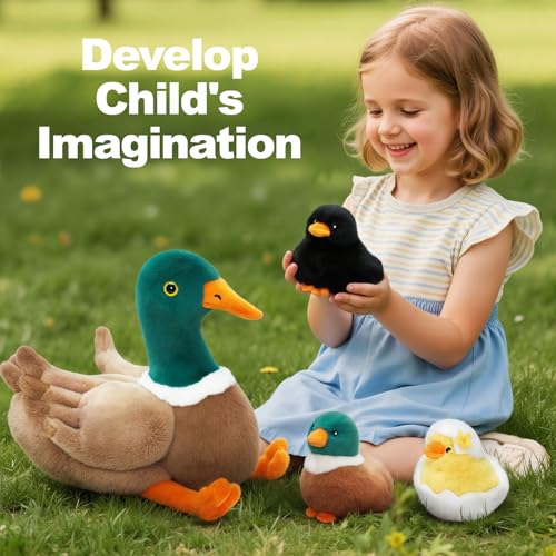 OUOZZZ Ente Kuscheltier Set, 5 Stück Weich Ente Plüschtier mit 3 Baby Enten Stofftiere im Bauch - Geburtstagsgeschenk für Kinder Mädchen Jungen