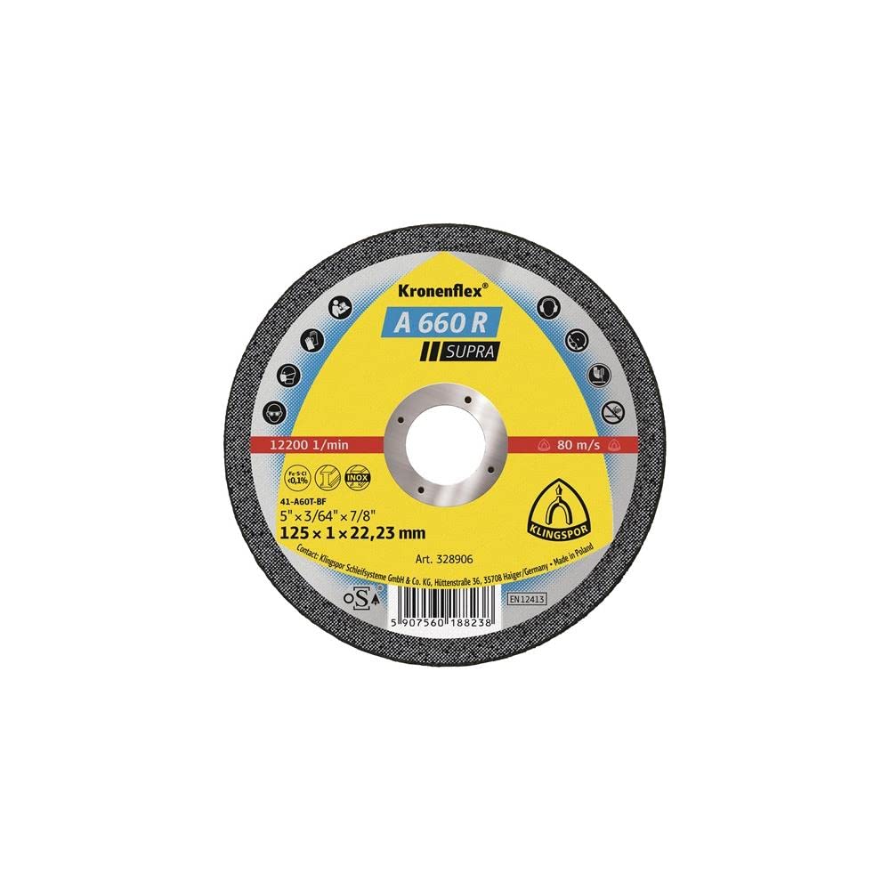 Klingspor 328906 A 660 R Cutting Discs 125 x 1 x 22.23 mm Straight Contents: 25 Pieces Without Colour