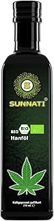 Sunnati® Bio Hanföl kaltgepresst - Hoher Anteil an Omega 3-6-9 Fettsäuren - Ketogene Ernährung, Hanfsamenöl 250ml