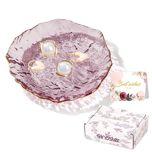 Image of Gifts For Women Purple Jewelry Tray Glass Ring Holder Dish Key Bowl Trinket Dish Bathroom Vanity Organizer Aesthetic Bridesmaid Bride Wedding Engagement Retirement Teacher Gifts For Women Her Coworker