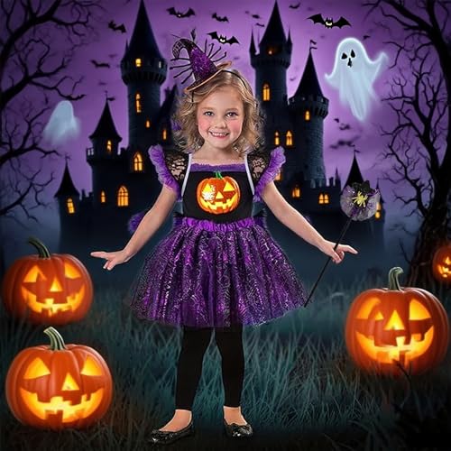 RURIZHONGTIAN Spinnenkostüm Kinder, Halloween Kostüm Kinder Spinne, Spinnen Verkleidung mit Tüllrock, Spinne Haarreifen und Plüschspinne, für Halloween Cosplay Karneval Mottoparty