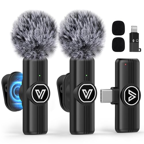 Image of Wireless Mic for Youtubers, Mini Mic for Android /iPhone with Magnetic Clip, Noise Cancellation Wireless Microphone for Video Recording, Vlog, TikTok, 6H, 65ft (2 Channel Type-C)
