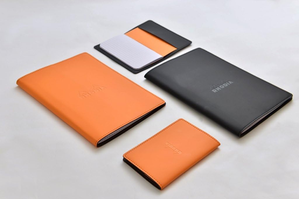 Rhodia cf118159 Notebook with Cover, A5, Epure, Black (Stapled Notebook, A5, 0.2 inch (5 mm) Grid Ruled, Orange Included)