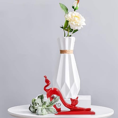 Miniatura 2 de DreamsEden Estatua de gato moderna para decoración del hogar, figura de animales de resina para sala de estar, dormitorio, estante (rojo)