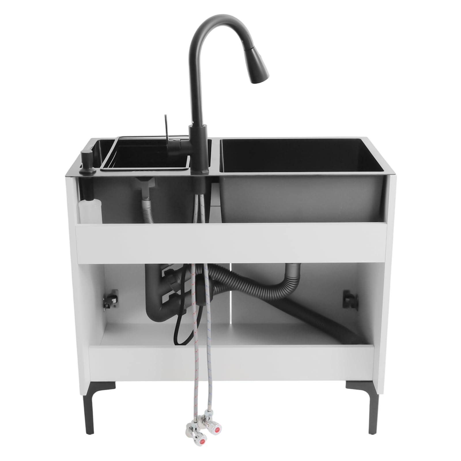 Fregadero independiente de acero inoxidable, 304 doble lavabo | Nano revestimiento con grifo extensible 360°, cesta de desagüe, fregadero de cocina, lavadero, gastronomía, lavadero