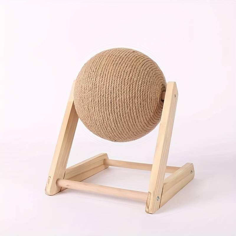 Cat Scratching Spinning Ball Toy | Jute Rope | Solid Wood | for Cats & Kittens (Ball Diameter 16 cm)