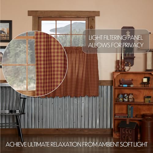 VHC-Brands-Burgundy-Check-Primitive-36×36-Tier-Pair-Red-Rod-Pocket-Cotton-Kitchen-Window-Curtains VHC Brands Burgundy Check Primitive 36×36 Tier Pair Red Rod Pocket Cotton Kitchen Window Curtains