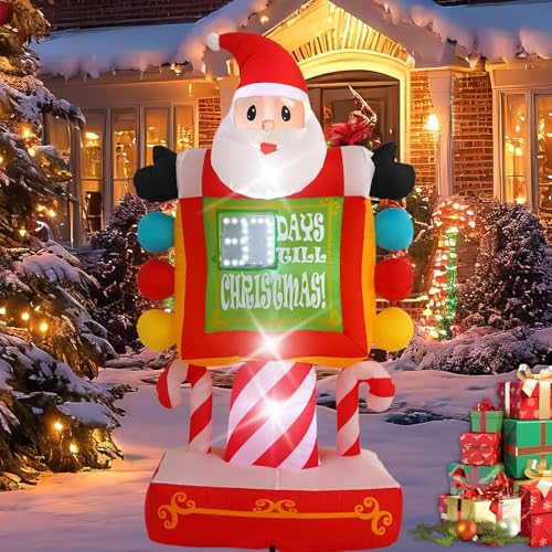 InfleasJoiy 7FT Santa Claus Countdown Street Sign Inflatable Decoration with Built-in LED Lights Christmas Outdoor Inflatable Decoration for Lawns Yards Gardens and Patios