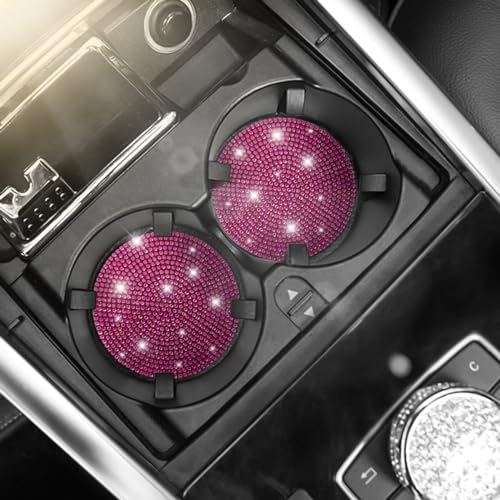 Image of Osilly Bling Car Cup Holder Coaster, 2 Pack Crystal Rhinestone Anti-Slip Insert Coasters, Universal 2.75 Inch Fashion Automotive Cup Mat, Car Interior Accessories Decor Gifts for Women (Rose Red)