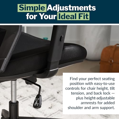 Image of Vari Essential Task Chair - Varidesk Ergonomic Home Office Chair with Comfortable Mesh, Lumbar & Back Support, Adjustable Height - Ideal for Computer Desk - Easy Assembly - Black