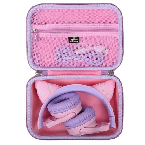 Aproca Case Compatible with Riwbox CF9 Cat Ear Kids Bluetooth Headphones Storage Hard Bag for Accessories -Pink (Case Only)