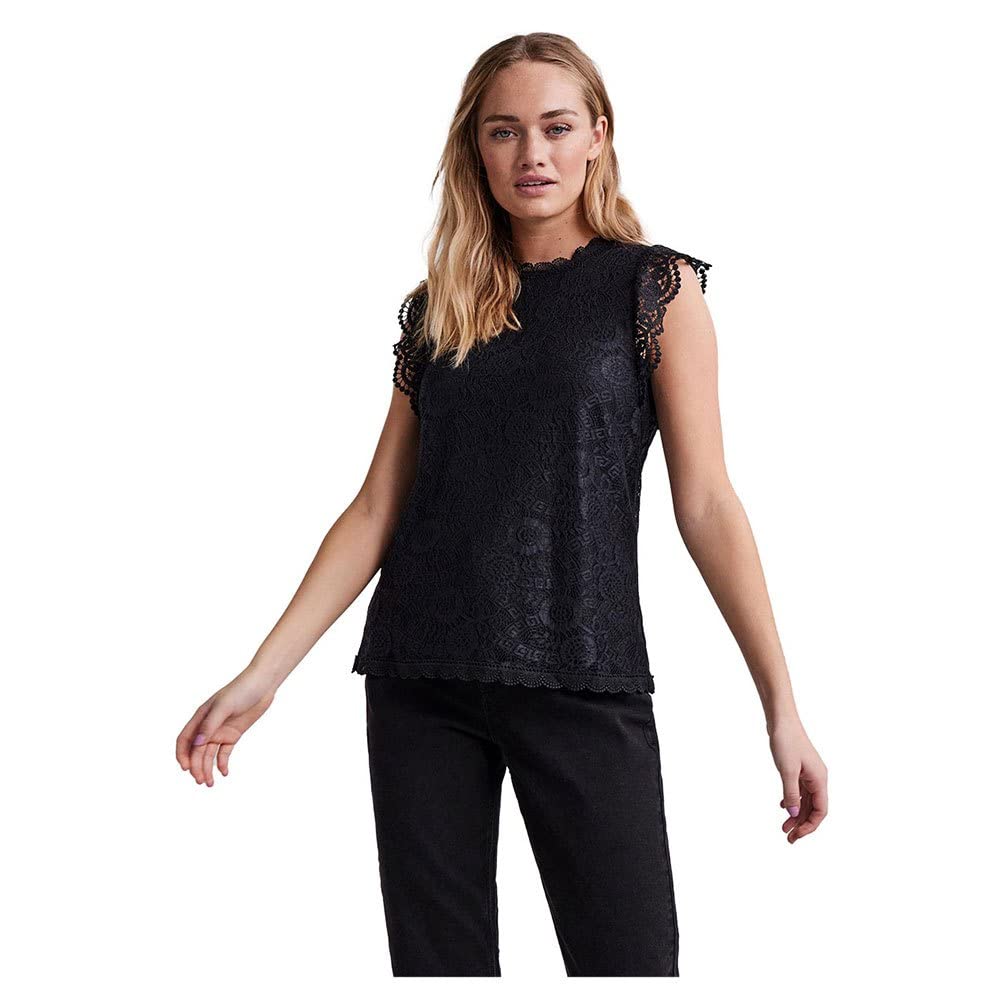 PIECES Women's Pcolline Sl Lace Top Noos Bc, Black, XL