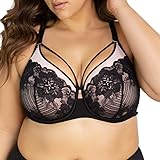 Curvy Couture Damen Tulip Strappy Lace Push-up Bra BH, Durchsichtig, Schwarz Adobe Rose, 100G