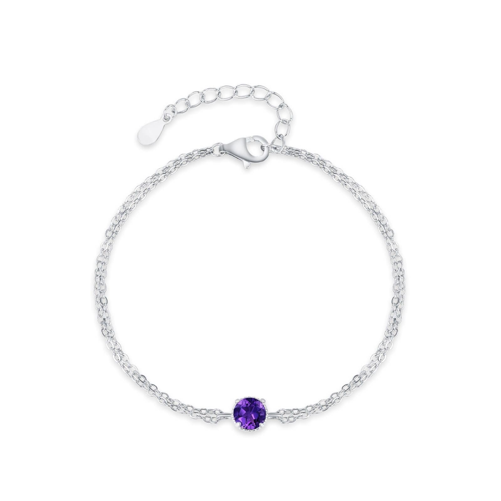 Pulsera de novia para el día de la boda, amatista de doble capa redonda amarilla para mujer, oro blanco de 9 quilates, 14 quilates y 18 quilates