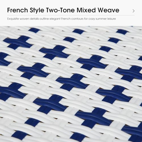 PURPLE LEAF Oversized Pool Lounge Chairs Set of 2 French Outdoor Chaise Lounge Chair Wicker Lounger Bamboo Aluminum Frame PE Rattan Adjustable Backrest for Poolside Patio Deck, Navy Blue and White — view 5