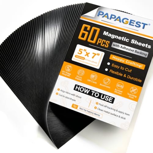 60 Pcs 5x7 Magnetic Sheets with Adhesive Backing Cuttable Magnetic Sheets