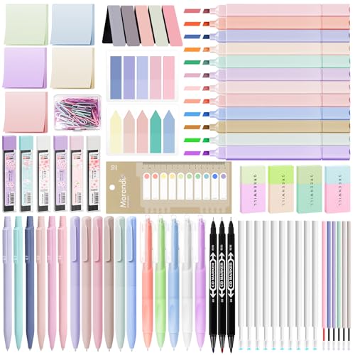 YIBONIKA 116 Stück Aesthetic Schulsachen Set mit 12 Pastell Textmarker 11 Gelstifte 6 Druckbleistift Aesthetic School Stuff für Teenager Mädchen Back to School Stationery Set