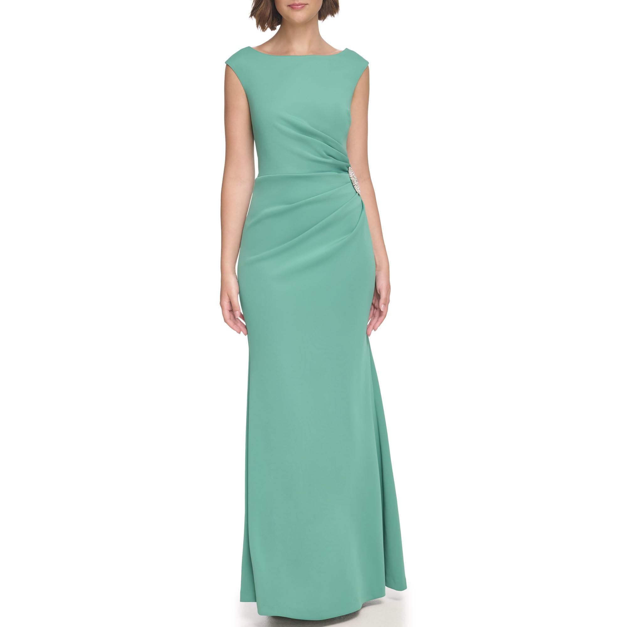 Jessica HowardWomen's Ruched Maxi Gown – Cap Sleeves Special Occasion Scoop Neck Dress