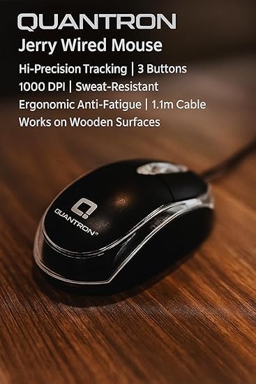 Amazon.in: Buy QUANTRON Jerry Wired Mouse, Black, 3 Buttons, 1000
