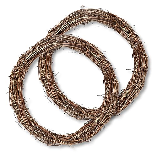 2Pcs Natural Grapevine Wreath - 30cm Round Garland Rattan Branch Garland, Christmas Garland Halloween Rattan Garland DIY Crafts Garden Home Party Decorations