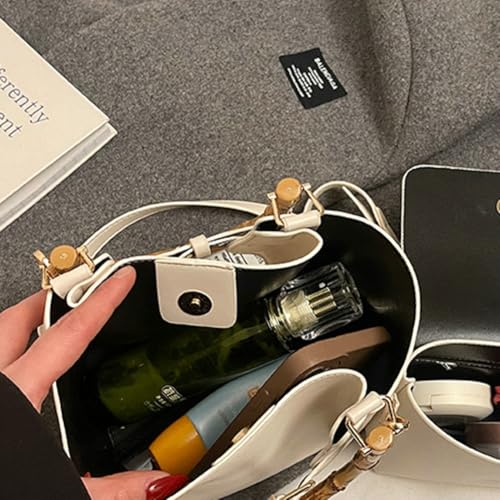 Trendy Shoulder Bag Bucket Purse For Women Commuter Handbag Womens Versatile Satchel Work Purse Travel Bamboo Handle 20254