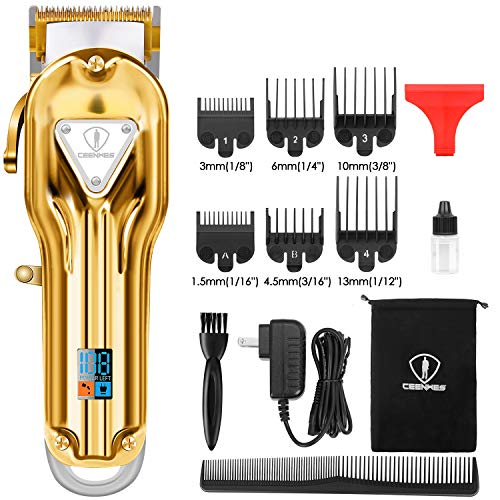 Ceenwes Hair Clippers Full Metal Hair Trimmer Haircut Cordless Rechargeable Beard Trimmer LED Display Grooming Kit for Men Women Kids Barbers(Golden)
