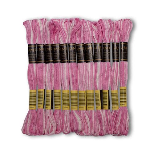 Image of Pack of 12 Premium Embroidery Thread | 100% Egyptian Cotton Premium Skeins | Cross Stitch Embroidery Floss | Oeko TEX Certified | Ideal for Arts & Crafts (Light Pink Variegated 1201)