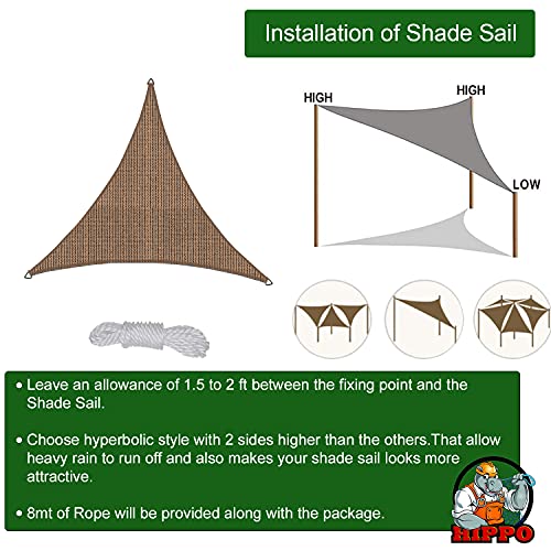 Image of HIPPO - Decorative - Triangle Sun Shade Sail - (80-85%) Sun Blockage - Attached SS Buckles (Beige-Black, 12 Feet X 12 Feet X 12 Feet)