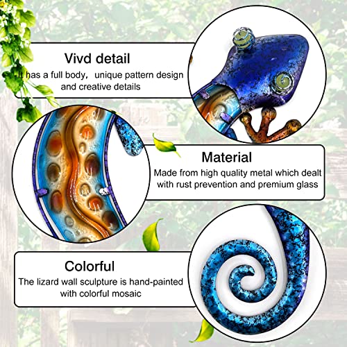 Yarsbee Metal Gecko Wall Decro Glass Gecko Wall Art Hanging Garden Decoration Outdoor Indoor Glass Lizard Sculpture For Home Bedroom,Patio,Livingroom. #TOP2