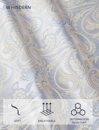 Image of HISDERN Ties for Men Paisley Tie and Pocket Square Cufflinks Set Formal Classic Floral Necktie Handkerchief Wedding Party