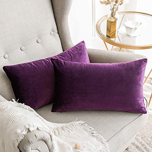 Image of Khooti Velvet Cushion Cover Pack of 1-20 inch x 30 inch / 51 x 76 cm - Color - Wine - Soft Pillow Covers Cushion Case for Sofa Bedroom Livingroom Chair Car, Cushion Cover