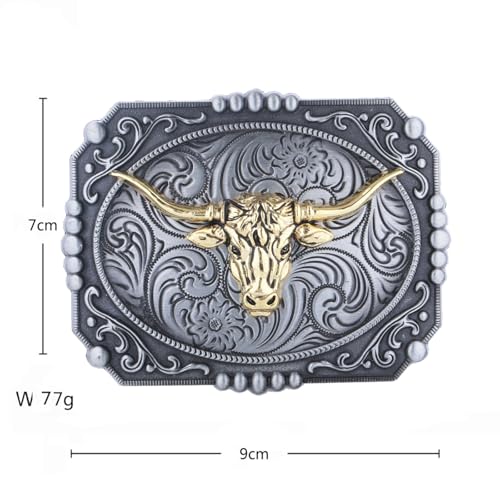 Image of Turquoise Belt Buckle for Men Western Texas Longhorn Bull Rodeo Belt Buckle American Cowboy Chic Gift