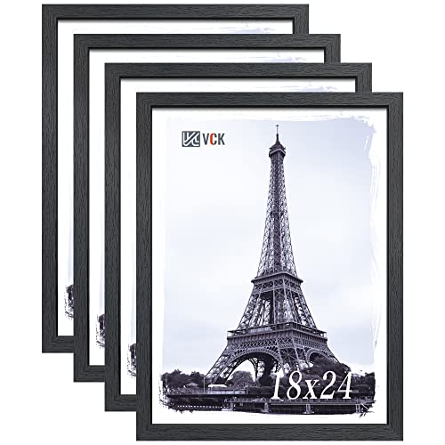 Vck 18X24 Poster Frame Set Of 4 - Black, Textured Exclusive Solid Wood Picture Frames With Polished Plexiglass, Wall Hanging #TOP14