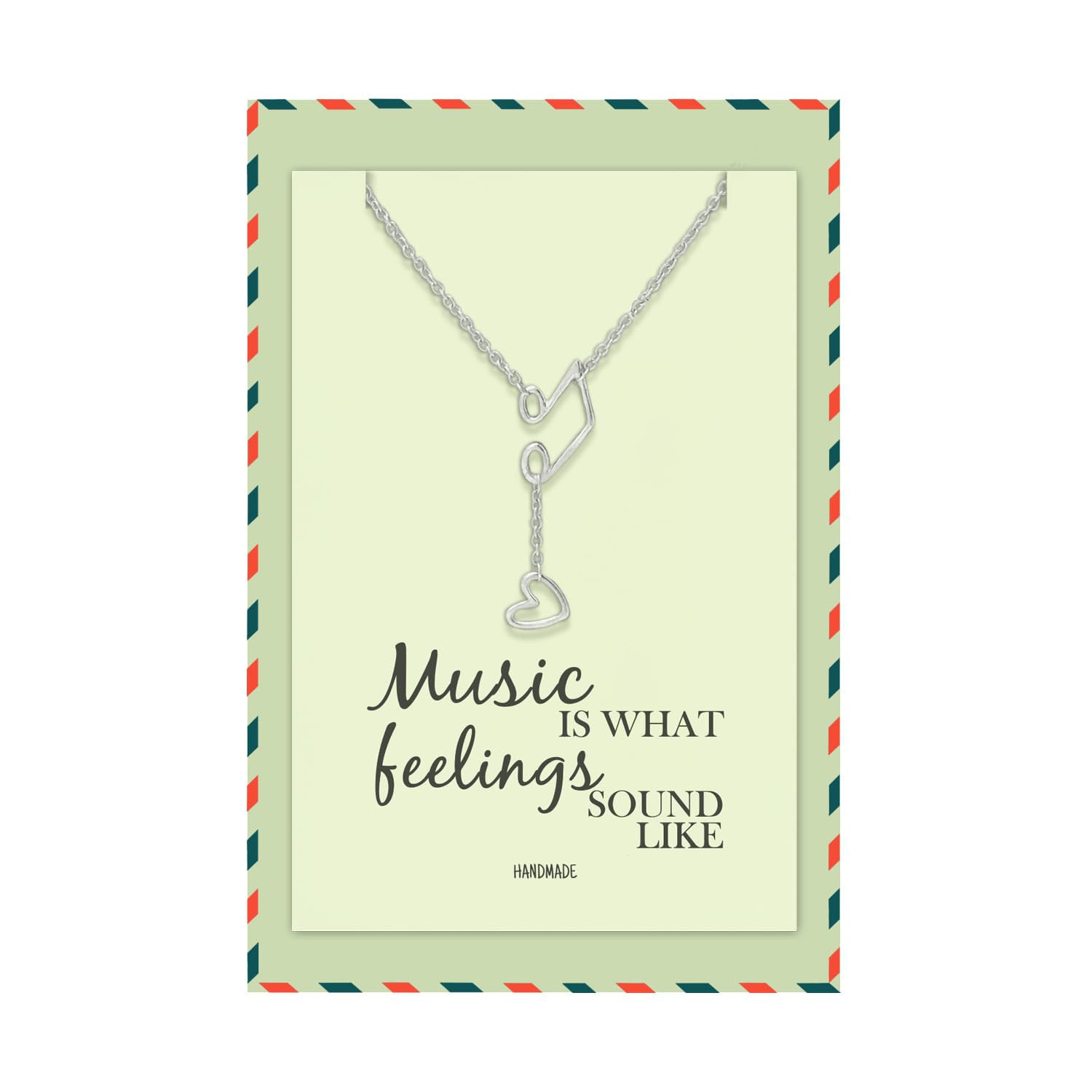 Quan Jewelry Music Note Necklace, Music Charm Treble Clef Gifts for Women with Greeting Card, Musical Jewelry Rhodium / 14K Gold Plated, Handmade