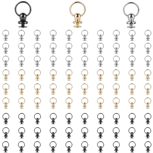 90 StüCk Knopfnieten Niet Stud Mit Ring Nieten Leder 8mm Schraubnieten Nieten FüR Leder Schnuller Rivet Button Rundkopf für Diy Handwerk Telefon Fall Decor 3 Farben, Gold, Silber, Schwarz